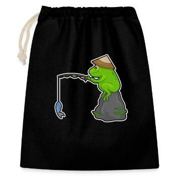 Frosch Angler Fisch Angeln - Geschenkbeutel aus Baumwolle (40 x 50 cm) - Schwarz - Vorne