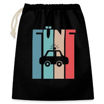 Polizeiauto 5 Jahre Kinder 5. Geburtstag Polizei - Geschenkbeutel aus Baumwolle (40 x 50 cm) - Schwarz - Vorne
