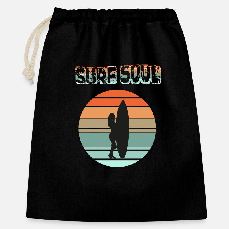 Silhouette de surfeur avec coucher de soleil - Sac cadeau 40 x 50 cm - noir