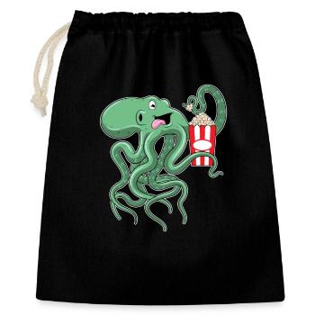 Krake Popcorn - Geschenkbeutel aus Baumwolle (40 x 50 cm) - Schwarz - Vorne