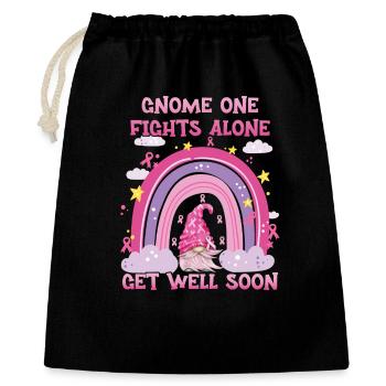 Gnome One Fights Alone Brustkrebs - Geschenkbeutel aus Baumwolle (40 x 50 cm) - Schwarz - Vorne