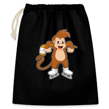 Affe Eishockey Eishockeyschläger - Geschenkbeutel aus Baumwolle (40 x 50 cm) - Schwarz - Vorne