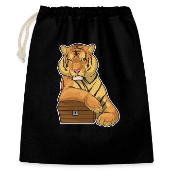 Tiger Schatzkiste - Geschenkbeutel aus Baumwolle (40 x 50 cm) - Schwarz - Vorne