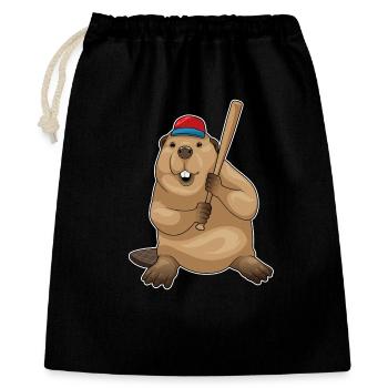 Biber Baseball Baseballschläger - Geschenkbeutel aus Baumwolle (40 x 50 cm) - Schwarz - Vorne