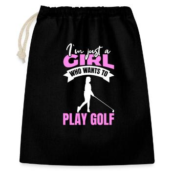 Golfer Mädchen - Geschenkbeutel aus Baumwolle (40 x 50 cm) - Schwarz - Vorne
