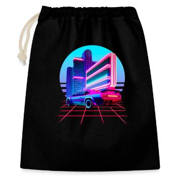 Retro Wave 80s Skyline Electro-Wave Vaporwave - Geschenkbeutel aus Baumwolle (40 x 50 cm) - Schwarz - Vorne