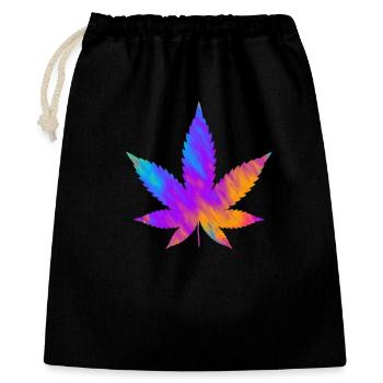Cannabis Blatt | Hanfblatt Farbverlauf  - Geschenkbeutel aus Baumwolle (40 x 50 cm) - Schwarz - Vorne