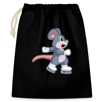 Maus Eislaufen Schlittschuhe - Geschenkbeutel aus Baumwolle (40 x 50 cm) - Schwarz - Vorne