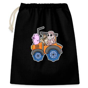 Traktor Trecker Niedliche Tiere - Geschenkbeutel aus Baumwolle (40 x 50 cm) - Schwarz - Vorne