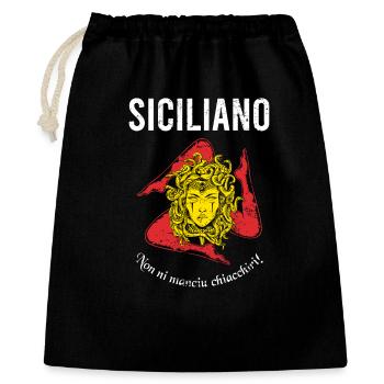Non ni manciu chiacchiri! Trinacria Sizilianer - Geschenkbeutel aus Baumwolle (40 x 50 cm) - Schwarz - Vorne