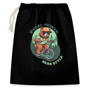 Pedal Power Teddy fährt Fahrrad - Geschenkbeutel aus Baumwolle (40 x 50 cm) - Schwarz - Vorne