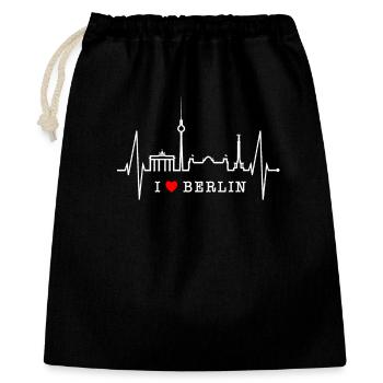 Berlin Skyline Herzschlag Herz Liebe Love Berliner - Geschenkbeutel aus Baumwolle (40 x 50 cm) - Schwarz - Vorne