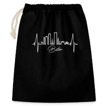 Boston Skyline Herzschlag USA Fan Herz Puls Liebe - Geschenkbeutel aus Baumwolle (40 x 50 cm) - Schwarz - Vorne
