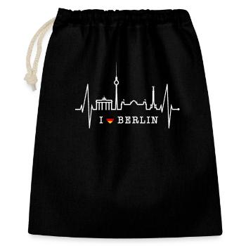 Berlin Skyline Herzschlag Herz Liebe Love Berliner - Geschenkbeutel aus Baumwolle (40 x 50 cm) - Schwarz - Vorne