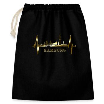 Hamburg Skyline Herzschlag Hamburger Liebe Fan - Geschenkbeutel aus Baumwolle (40 x 50 cm) - Schwarz - Vorne