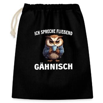 Lustiger Eule Kaffee Kaffeeliebhaber Eulen Spruch - Geschenkbeutel aus Baumwolle (40 x 50 cm) - Schwarz - Vorne