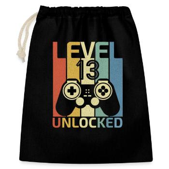 Level 13 freigeschalteter lustiger Videospieler zum 13. Geburtstag - Geschenkbeutel aus Baumwolle (40 x 50 cm) - Schwarz - Vorne