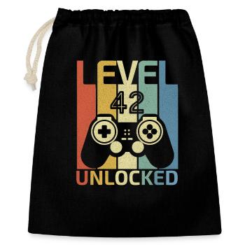 Level 42 freigeschaltet Lustiger Videospieler 42. Geburtstag - Geschenkbeutel aus Baumwolle (40 x 50 cm) - Schwarz - Vorne