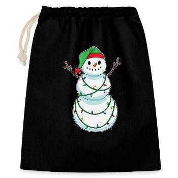 Schneemann Weihnachten Lichterkette - Geschenkbeutel aus Baumwolle (40 x 50 cm) - Schwarz - Vorne