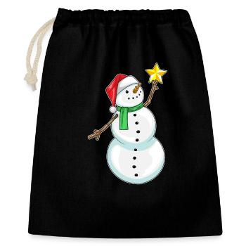 Schneemann Weihnachten Weihnachtsstern - Geschenkbeutel aus Baumwolle (40 x 50 cm) - Schwarz - Vorne
