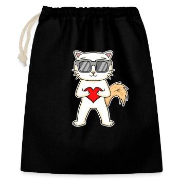 Cat with heart and glasses - Turkish Angora - Gift Bag 40 x 50 cm - black - Front