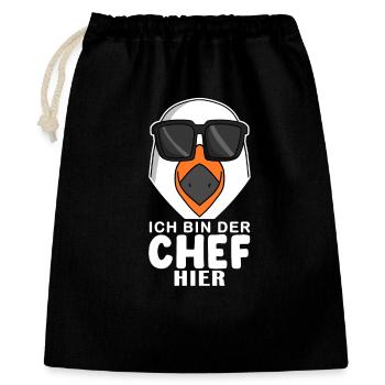 Chef Spruch mit Möwe Motiv - Geschenkbeutel aus Baumwolle (40 x 50 cm) - Schwarz - Vorne