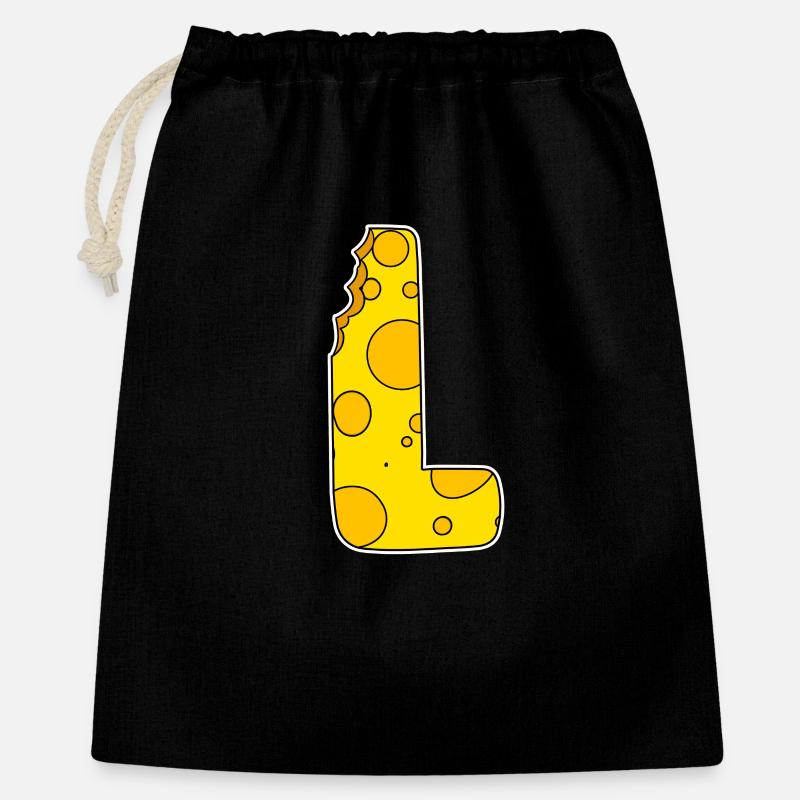 Lettre L - Lettre initiale L - Motif Fromage - Sac cadeau 40 x 50 cm - noir