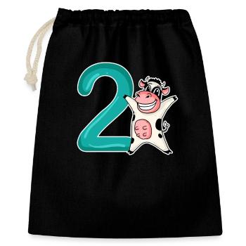 Motif 2e anniversaire Vache - Deux ans - Sac cadeau 40 x 50 cm - noir - Devant