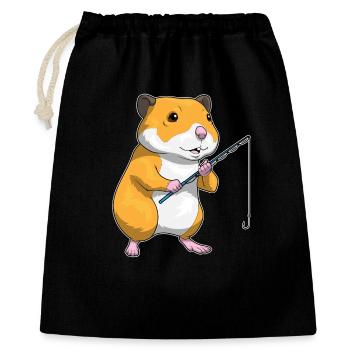 Hamster Angler Angelrute Angeln - Geschenkbeutel aus Baumwolle (40 x 50 cm) - Schwarz - Vorne