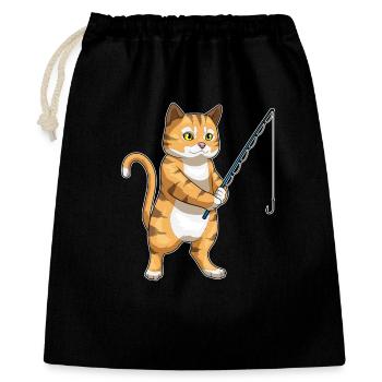 Katze Angler Angelrute Angeln - Geschenkbeutel aus Baumwolle (40 x 50 cm) - Schwarz - Vorne