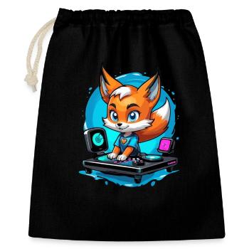 Musiker Fuchs DJ - Geschenkbeutel aus Baumwolle (40 x 50 cm) - Schwarz - Vorne