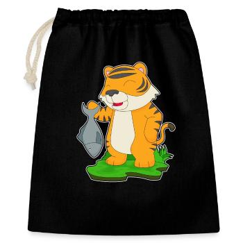 Tiger Angler Fisch Angeln - Geschenkbeutel aus Baumwolle (40 x 50 cm) - Schwarz - Vorne