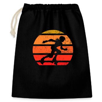 Retro Rollschuhfahrer Silhouette Sonnenuntergang - Geschenkbeutel aus Baumwolle (40 x 50 cm) - Schwarz - Vorne