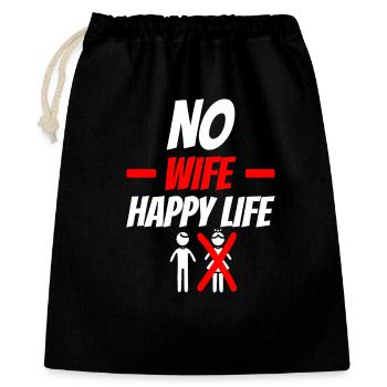 No Wife Happy Life Funny Saying - Gift Bag 40 x 50 cm - black - Front
