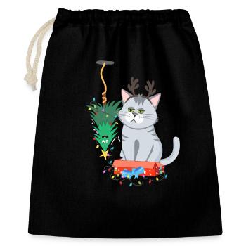 Katze und Weihnachtsbaum Anti Weihnachten - Geschenkbeutel aus Baumwolle (40 x 50 cm) - Schwarz - Vorne