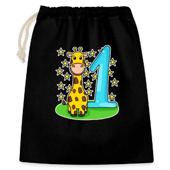 Zahl 1 Nummer Eins - Giraffe Motiv - Geschenkbeutel aus Baumwolle (40 x 50 cm) - Schwarz - Vorne