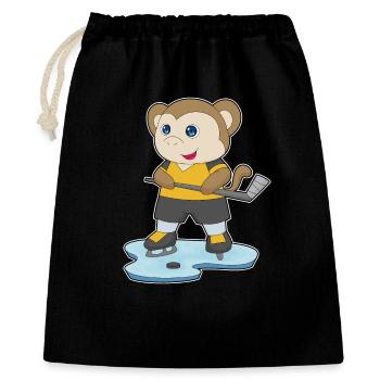 Affe Eishockey Eishockeyschläger - Geschenkbeutel aus Baumwolle (40 x 50 cm) - Schwarz - Vorne