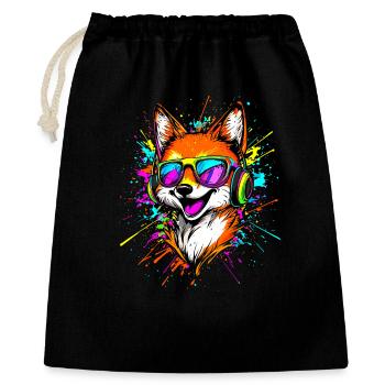 Fuchs DJ Kopfhörer Bunt Regenbogen Musik Füchse - Geschenkbeutel aus Baumwolle (40 x 50 cm) - Schwarz - Vorne