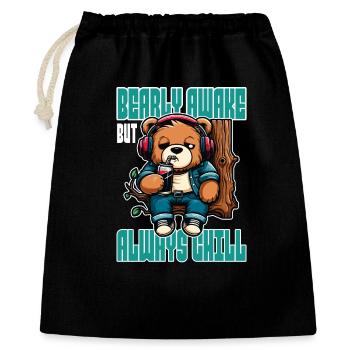 Bearly Awake - Lustiges Bären-Design - Geschenkbeutel aus Baumwolle (40 x 50 cm) - Schwarz - Vorne