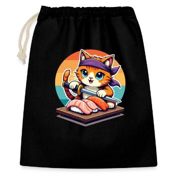 Sushi Master Cat with Sunset holding Katana knife - Gift Bag 40 x 50 cm - black - Front