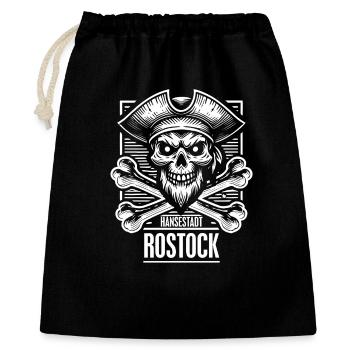 Hansestadt Rostock Pirat Totenkopf - Geschenkbeutel aus Baumwolle (40 x 50 cm) - Schwarz - Vorne
