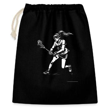 Weiblicher Lacrosse Spieler - Geschenkbeutel aus Baumwolle (40 x 50 cm) - Schwarz - Vorne