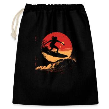 Surferin Sonnenuntergang - Geschenkbeutel aus Baumwolle (40 x 50 cm) - Schwarz - Vorne