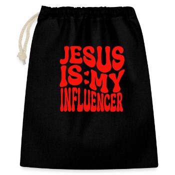 Jesus Ist mein Influencer - Christlicher Glaube - Geschenkbeutel aus Baumwolle (40 x 50 cm) - Schwarz - Vorne