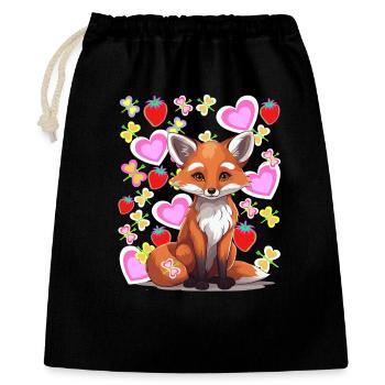Renard Fox Coeur Fraises d’été Enfants Années 80 - Sac cadeau 40 x 50 cm - noir - Devant