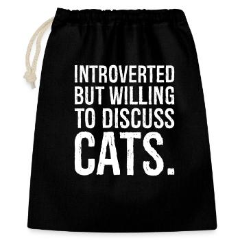 introverted but willing to discuss cats - Gift Bag 40 x 50 cm - black - Front