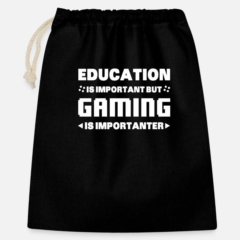 Education Is Important But Gaming Is Importanter - Geschenkbeutel aus Baumwolle (40 x 50 cm) - Schwarz