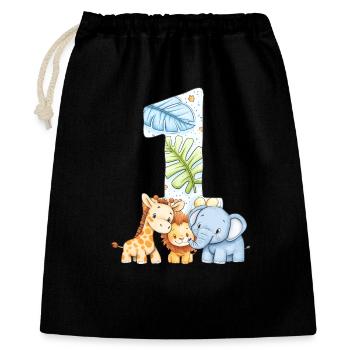 Dschungeltiere Kinder 1 Jahr Geburtstag Geschenk - Geschenkbeutel aus Baumwolle (40 x 50 cm) - Schwarz - Vorne