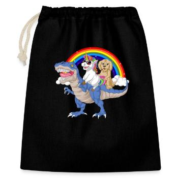 Dinosaurier Einhorn Golden Doodle Regenbögen Design - Geschenkbeutel aus Baumwolle (40 x 50 cm) - Schwarz - Vorne