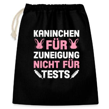 Tierschutz KANINCHEN FÜR ZUNEIGUNG NICHT FÜR TESTS - Geschenkbeutel aus Baumwolle (40 x 50 cm) - Schwarz - Vorne